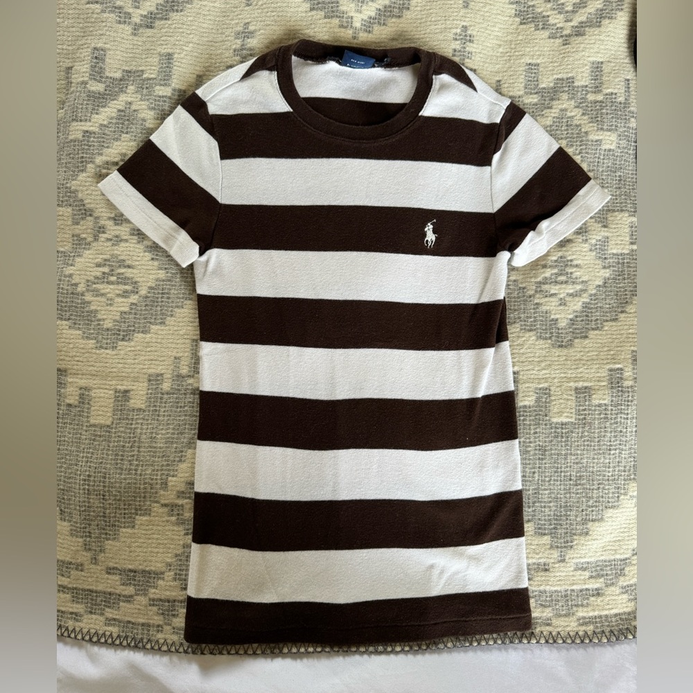 Brown and white striped Ralph Lauren polo sport t shirt